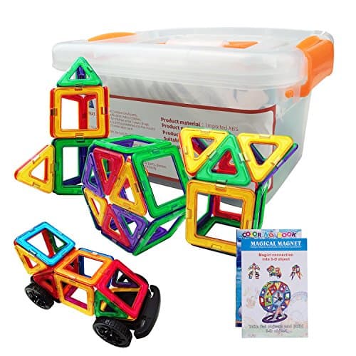 60 pcs Magnetic Blocks Set - STEM Educational Magnetic Construction Building Tiles Toys for Kids- with Storage Box (Multi color)