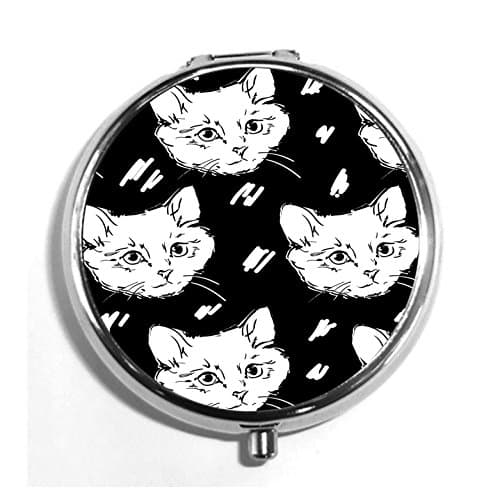 Cats Kittens Cute Sketch Customized Round Silver Portable Travel Pill Box Organizer Case 3 Compartment Medicine Tablet Holder Box Case Gift