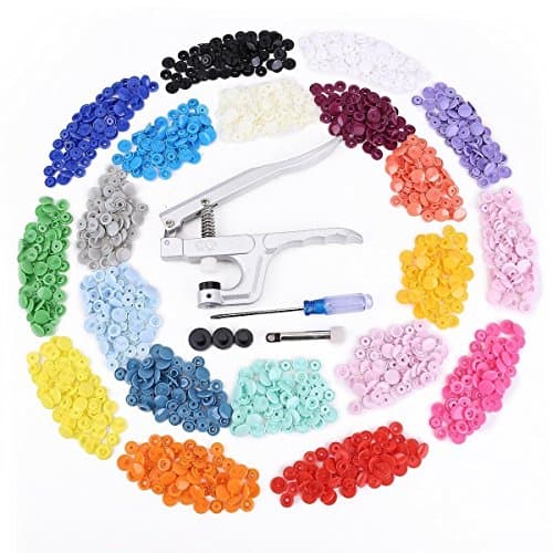 Plastic press T5 Snap Buttons Poppers Studs Pack of 300 20 Colours with Pair of Pliers by DURSHANI