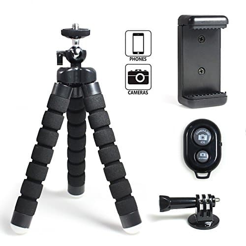 PinRui Mini Flexible Tripod Portable Adjustable Octopus Style Tripod Pack with Universal Phone Clip Bluetooth Shutter Remote for GoPro Hero Camera iPhone Cellphone