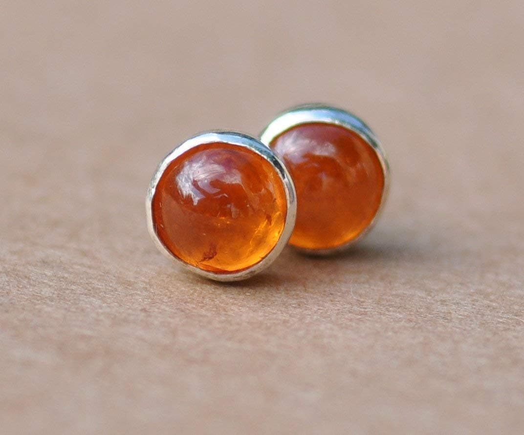 Spessartite Garnet earrings with Sterling Silver Stud 5mm