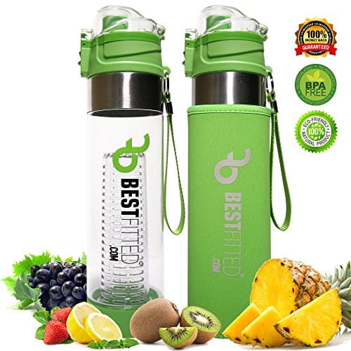 Best Fitted Fruit Infused Water Bottle | Bottom Infusing - Locking Flip-top lid | Gift Sleeves Neoprene insulating sleeve | Premium Leak Proof - BPA Free Tritan Plastic - 24 OZ