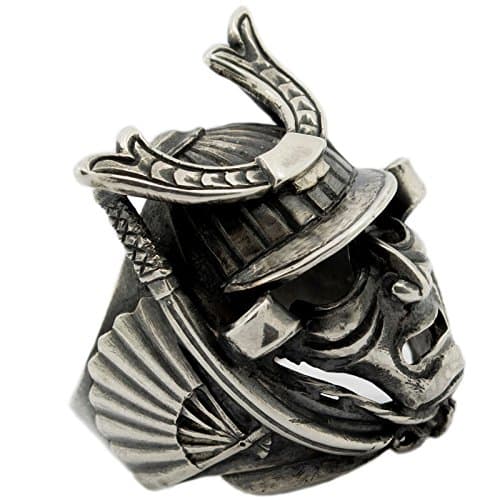 Japanese Samurai Warrior Mask Skull Ring 925 Sterling Silver Mens Jewelry Sz14