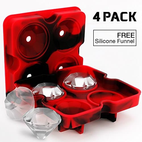 4 Pack Diamond-Shaped Silicone Ice Cube Trays with Lids, Bella Vino BPA-Free Stackable Easy Release Ice Molds Multifunctional Storage Containers for Ice, Whiskey, Candy and Chocolate (Red&Black-4Pack)