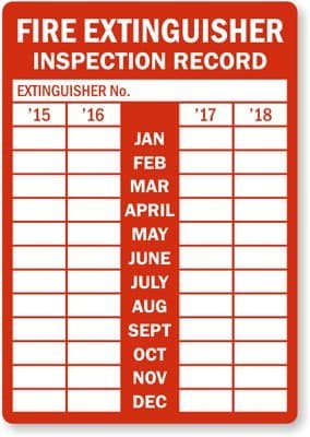 Fire Extinguisher Inspection Record (From Year 2015 to 2018 and all Months) Label, 5" x 3.5"