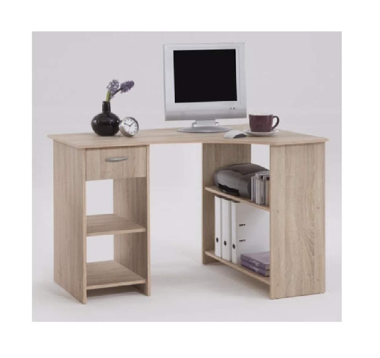 LHS SHARPE Oak Colour Wood Corner Computer/PC Work Station Table Desk with Drawer by DMF (FLX)