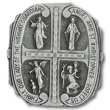 Four Way Cross Visor Clip - St. Christopher, Guardian Angel, Mary, Sacred heart.