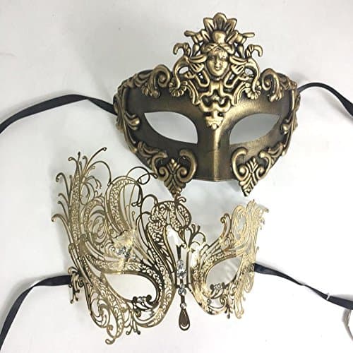 Masquerade Couples Venetian Design Masks - 2 Piece Gold Colored Set by VentianMasks