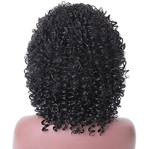 Short Mixed Dark Brown and Light Brown Synthetic Afro Curly Wig 12inch High Temperature Fiber for Women-in Synthetic,natural black,8inch