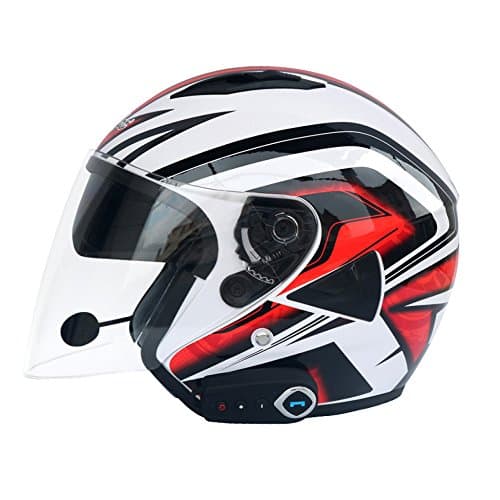YRTK Motorcycle Helmet Dual Lens Bluetooth FM Half Helmets Adult's Outdoor BMX Cycling Motorbike Full-Face Helmet Offroad,White+Black-OneSize