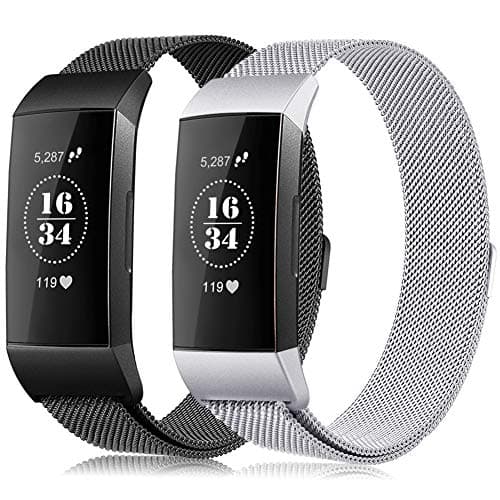 Gogoings Replacement Strap Band Compatible with Fitbit Charge 3 - Metal Wristband Milanese for Men and Women Adjustable Accessory for Fitbit Charge3 (ONLY STRAP)