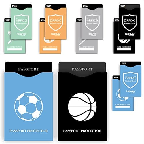 12 RFID Blocking Sleeves (10 Credit Card Holders & 2 Passport Protectors) Ultimate Premium Identity Theft Protection Sleeve Set for Men & Women. Smart Durable Design Perfectly Fits Wallet / Purse