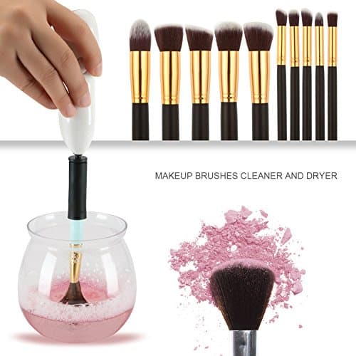 Electric Makeup Brush Cleaner with Silicone Spinner and Collars - Professional Dryer Machine Cleans and Dries All Make Up Brushes in Seconds