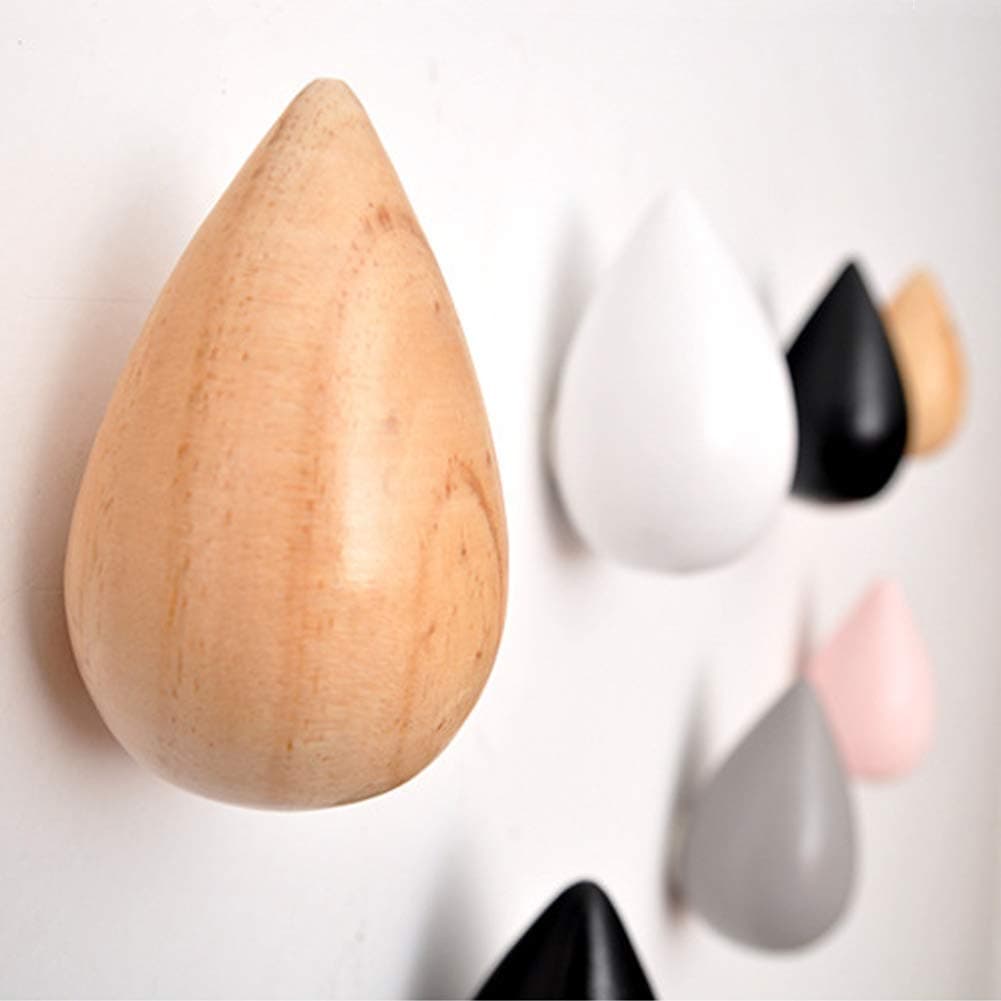 Youkap 2pcs Modern Decor Coat Robe Hooks Water Drop Shaped Wooden Decorative Wall Mounted Bathroom Living Room Coat Hooks Hat Hangers Artistic Clothes Hook