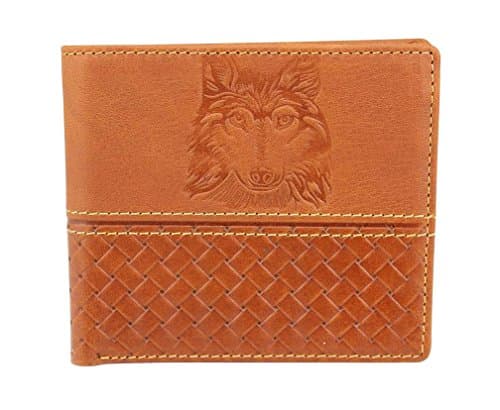 KHISHIG Genuine Leather Handmade Bifold Trifold Wallet Wolf Size US Medium