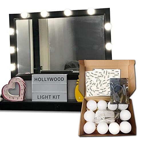 Hollywood Style LED Vanity Mirror Lights Kit for Makeup Dressing Table Vanity Set Lighted Mirrors with Dimmer and Power Supply Plug in Lighting Fixture Strip, 10 Bulbs, Mirror Not Included