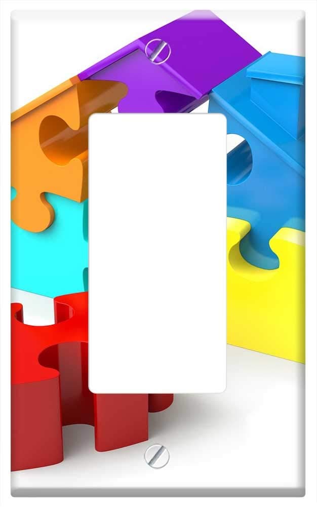 Switch Plate Single Rocker/GFCI - Puzzle Pieces House Shape Real Estate Jigsaw Puzzle 1