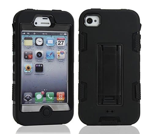 iPhone 4s Case, ArtMine Kickstand Practical and Durable Shockproof Hybrid Three Pieces Layers 3 in 1 High Impact Tough Rugged Soft TPU Silicon Full Body Protective Stand Case Cover Heavy Duty Skin Armor Combo Defender Case Compatible for Apple iPhone 4s
