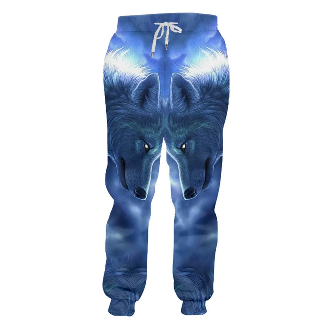 Man Melancholy Animal Pattern Pants 3D Printed Glowing Eyes and Wolf Sweatpants