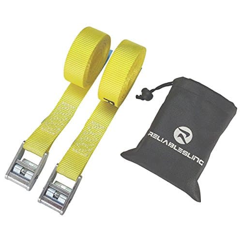 Reliablesling 8' x 1" Ratchet Tie Down Lashing Strap with Buckle Good for Roof-top Tie Downs with Kayaks, Canoes, Carriers and Other Roof Mounted Luggage , 2 Pack