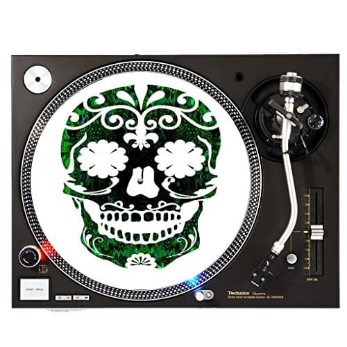 Sugar Skull Green - DJ Turntable Slipmat