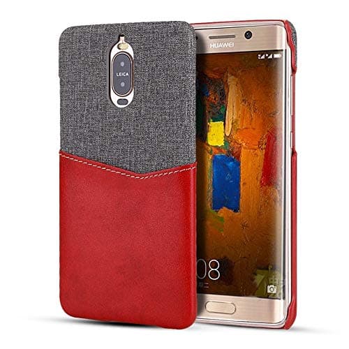 Yonanls Slim Fit Wallet Case for Huawei Mate 9 Pro Shell, Premum Leather + Canvas Fabric Comfortable Leather Case Cover ryjnfghmterba (Color : Red+grey)