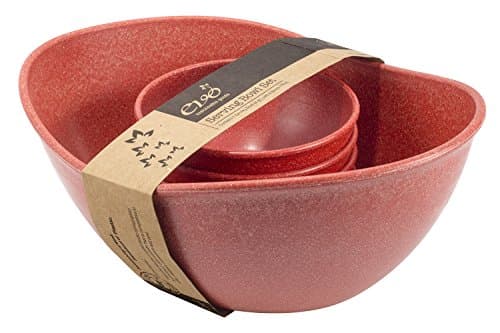 EVO Sustainable Goods Five Piece Serving Bowl Set, Red