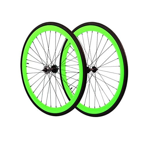 Fixie Wheels Set Fixed Gear Flip-Flop Rear Wheels with Kenda Tires, Neon Green, 45 mm