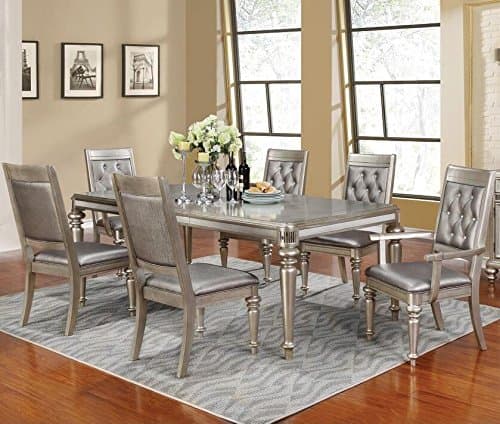 Coaster Home Furnishings Bling Game 7-Piece Dining Set with Rectangular Extension Leaf Table, Metallic Platinum