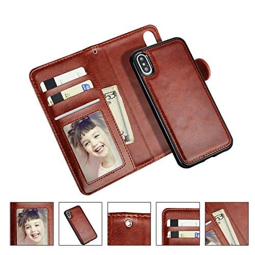 Multi-functional iPhone X Case, iPhone X Wallet Case, 2 in 1 Magnetic Magnet Detachable Removable Premium Leather Wallet Case with Card Holder/Magnetic Closure Flip Cover for Apple iPhone X/iPhone 10