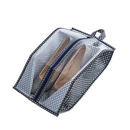 Shoe Tote Storage Bag Packing Organizer Multi-purpose Nylon Waterproof Portable Travel Bags Pouch Case with Zipper and Clear Window for Sports Golf Dance Shoes TSB02 (Navy Stars x 2, 15.5 inch)