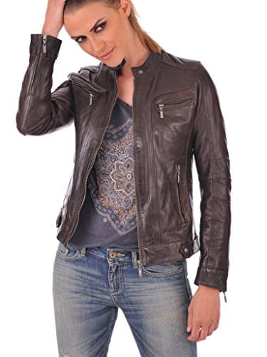 Leather Lovers Women's Lambskin Leather Bomber Biker Jacket Small Brown