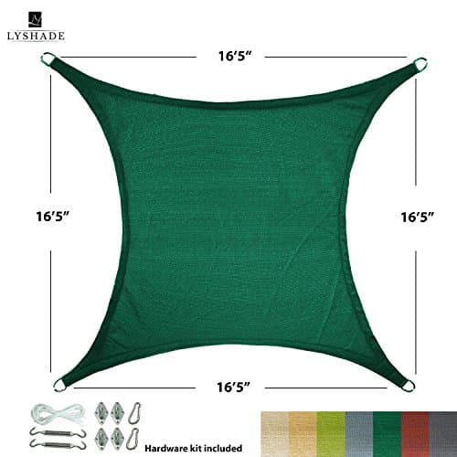 LyShade 16'5 x 16'5 Square Sun Shade Sail Canopy with Stainless Steel Hardware Kit (Dark Green) - UV Block for Patio and Outdoor