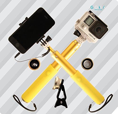 GOMA Industries Extendable Selfie Stick - Apple IOS and Android Smartphone and Gopro compatible plus clip-on lens kit - Get gorgeous self-portraits with this sturdy aluminum made monopod