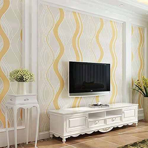 LongYu 3D Wallpaper Modern Simple Water Wave Pattern Buckskin Velvet Wallpaper Embossed Curve Stripe Non-woven TV Wall Buy three Get One Free (Color : Beige)