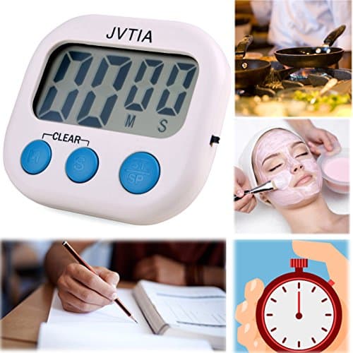 JVTIA Digital Kitchen/Cooking Timer, Large LCD Display, Loud Alarm, Magnetic Backing, Foldout Stand and Hook for Hanging, White