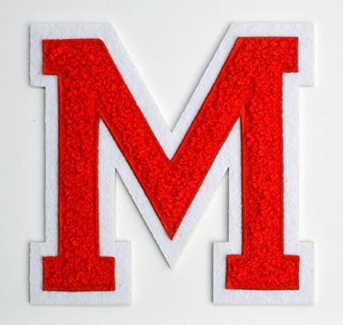 Varsity Letter Patches - Red Embroidered Chenille Letterman Patch - 4 1/2 inch Iron-On Letter Initials (Red, Letter M Patch)