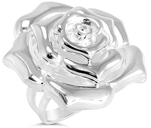 “Floral Collection” Women's Sterling Silver Rose Ring Size 9, Includes Product Care Bundle