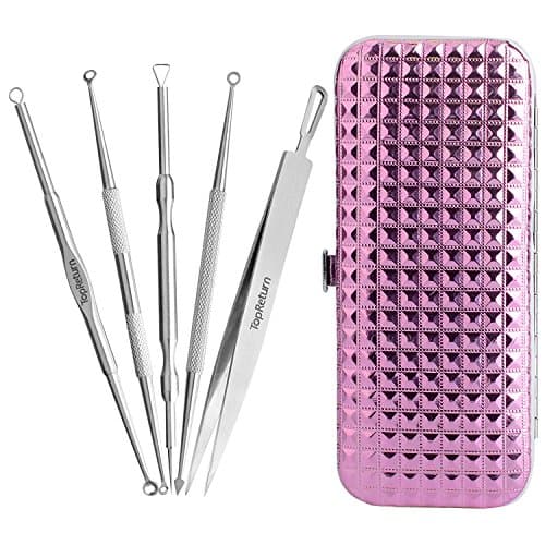 TopReturn Blackhead Remover Pimple Comedone Extractor Tool Best Acne Removal Kit - Treatment for Blemish, Whitehead Popping, Zit Removing for Risk Free Nose Face Skin with Leather Bag