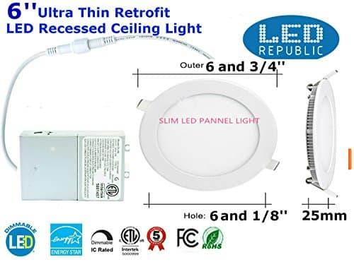 Led 15W 6-inch 1000 Lumen Dimmable Round LED Panel Light Ultra-thin 3000K Warm White LED Recessed Ceiling Lights for Home Office Commercial Lighting