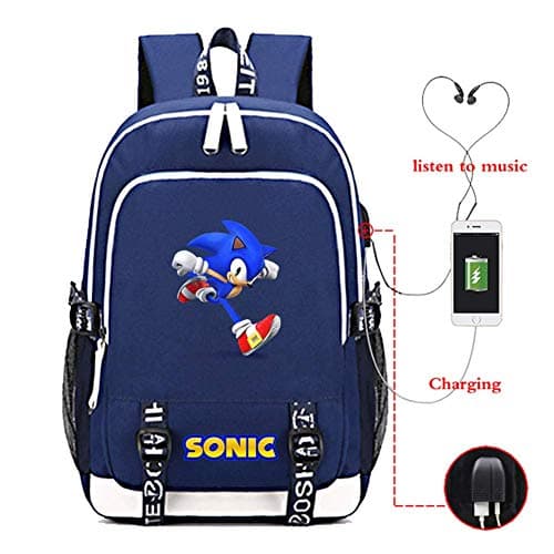 T backpack Sonic Cartoon Canvas Laptop Backpack for Teen Backpack for Women Men with USB Charging Port (Sonic4)