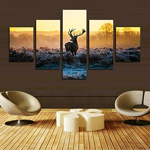 XrsArt 5 Piece Modern canvas wall moose beautiful scenery snow for home decoration for the bedroom wall images, printing Unframed FCa156 50 inch x30 inch