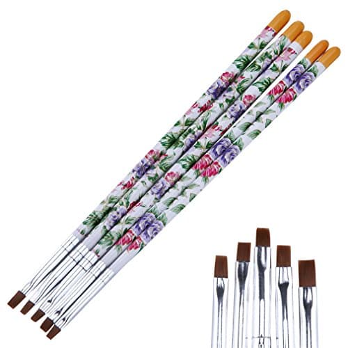 5Pcs Flower Pattern Nail Art Flat Brush Gel Polish Tips Design Painting Drawing Building Extending Pro Manicure Pen Kit