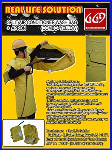 Real Life Solution Split AC Wash Bag, Service Cleaning Cover, Servicing Kit with Apron (Yellow)