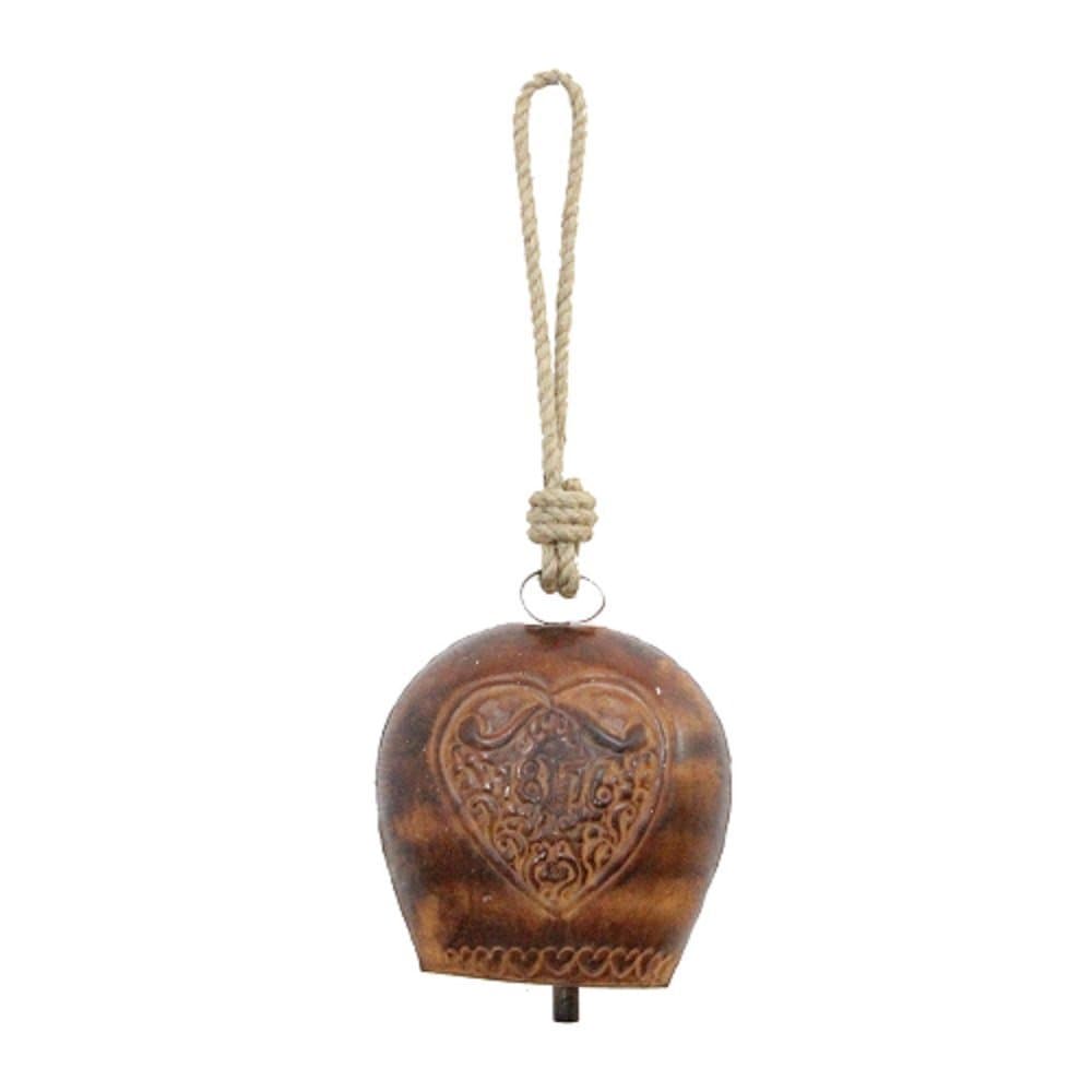 Apka Mart Handcrafted Iron Cow Bell Wind Chime Wall Hanging (17-inch Height, Brown)