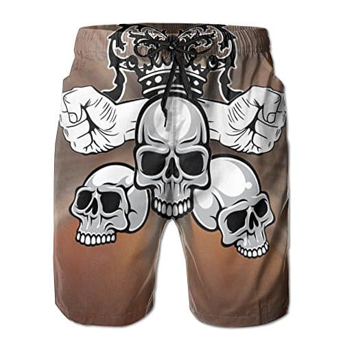 Mens Quick Dry Board Shorts Monarch Skull Bones With Two Fists Swim Surf Trunks