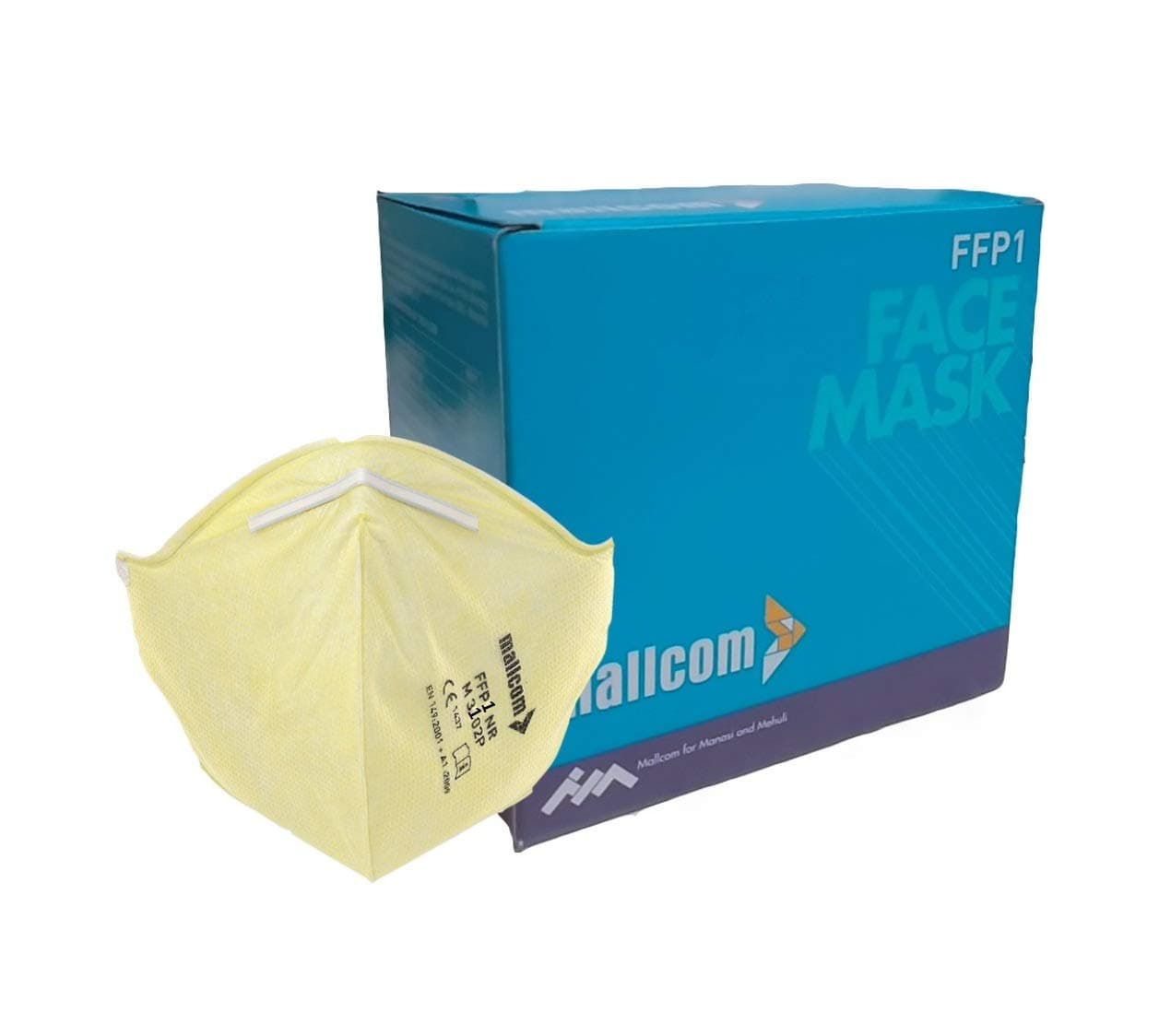 Mallcom M3102P Yellow Half Foldable 4 Ply Face Mask Without Valve with Head Loop, Pack of 10