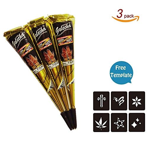 DZL 3Pcs/set India Henna Tattoo,Temporary Paste Cone Body Art Painting With Free Henna Stencil Set,Color Black