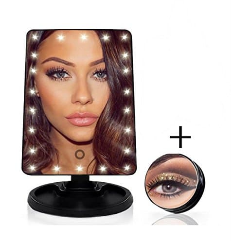 Lighted Vanity Mirror | Makeup Mirror with LED Lights | Cosmetic Mirror Light | Foundation Brush and 10x Mirror Included | 22 LED Touch Screen Mirror |