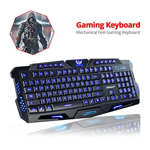 Nov8tech Ergonomic LED Three Color Backlight USB Wired Game Keyboard with Adjustable Light Brightness and 1.5M Cable for Laptop and Desktop PC Dell Lenovo HP Acer and many more